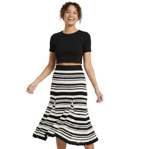 Scoop Black White Striped Knit Midi Skirt or Dress Size Medium Fit & Flare